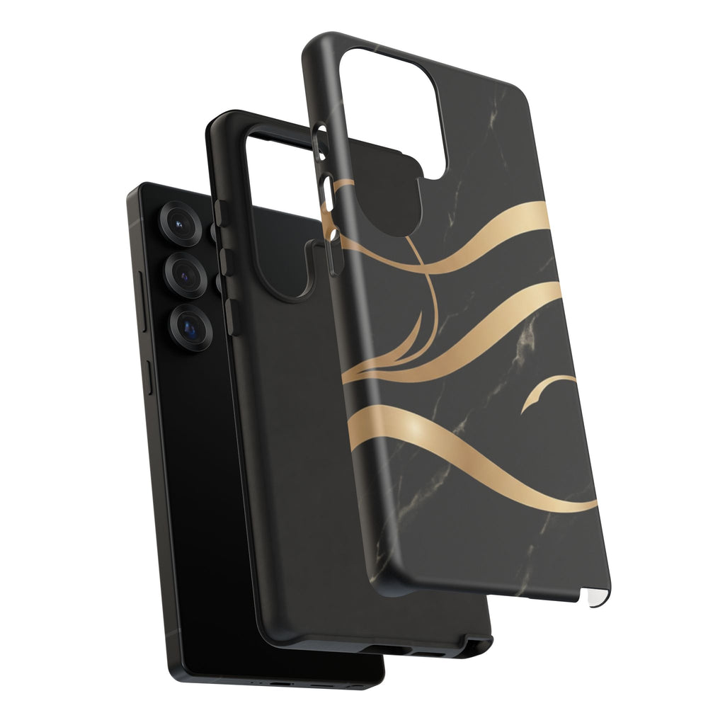 Black Marble Phone Case with Gold Swirl — Elegant Protective Tough Case