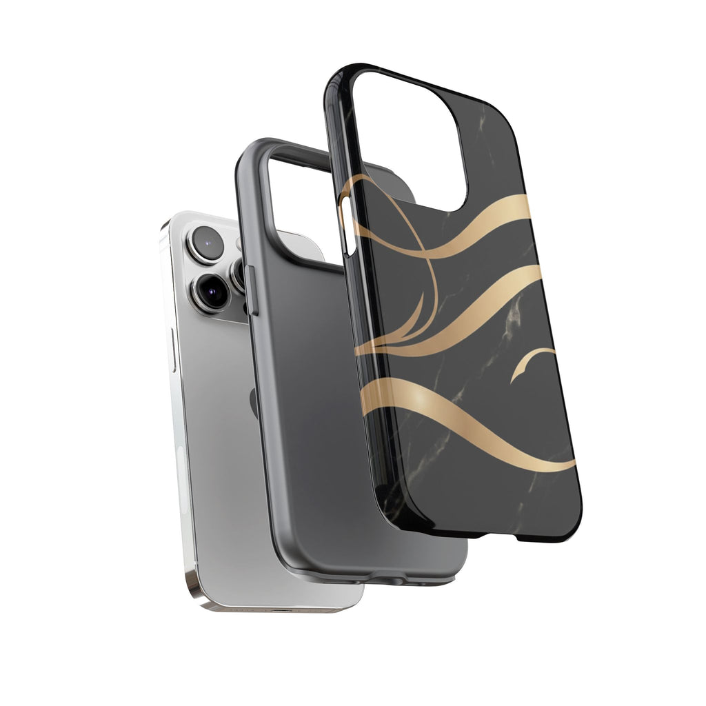 Black Marble Phone Case with Gold Swirl — Elegant Protective Tough Case
