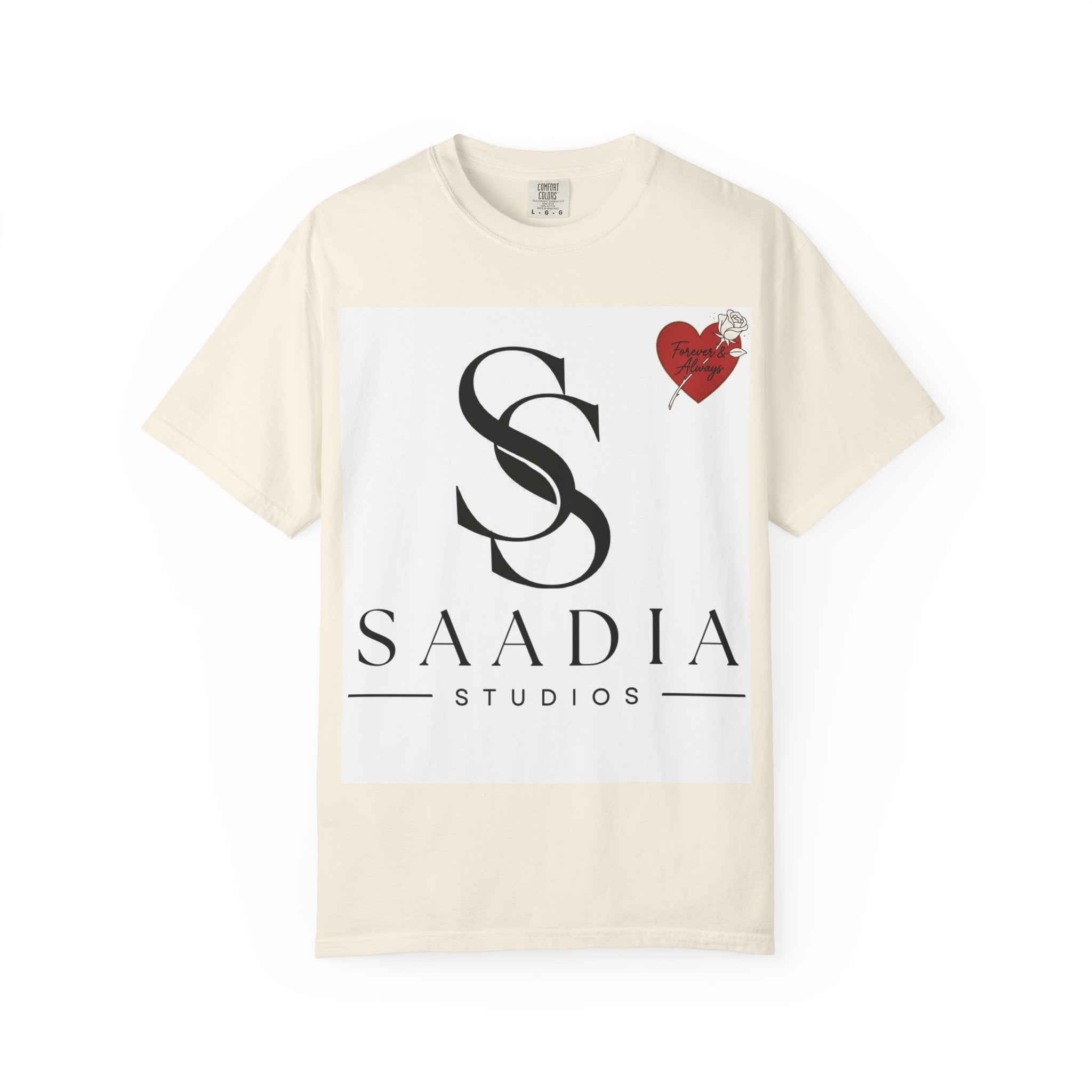 Saadia Studios Logo T-Shirt — SS Monogram Tee with Heart Accent