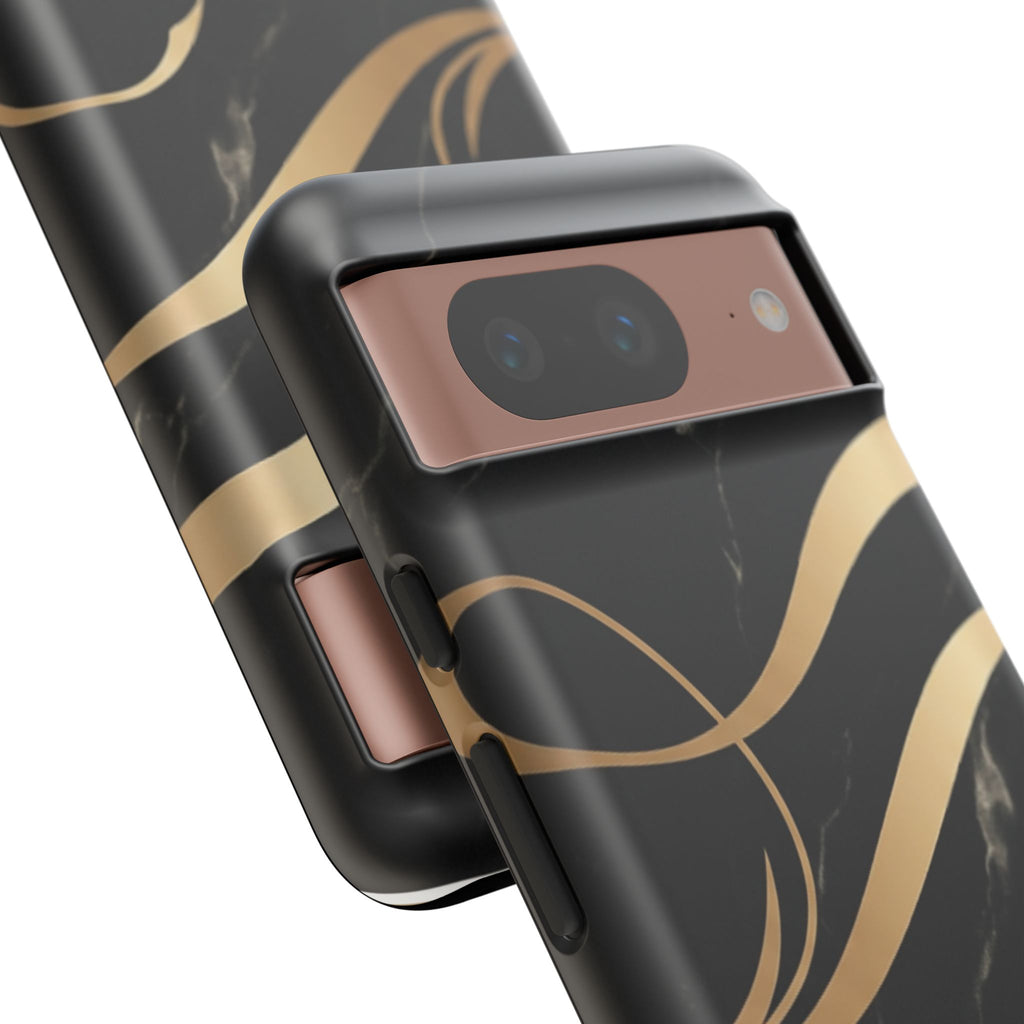 Black Marble Phone Case with Gold Swirl — Elegant Protective Tough Case