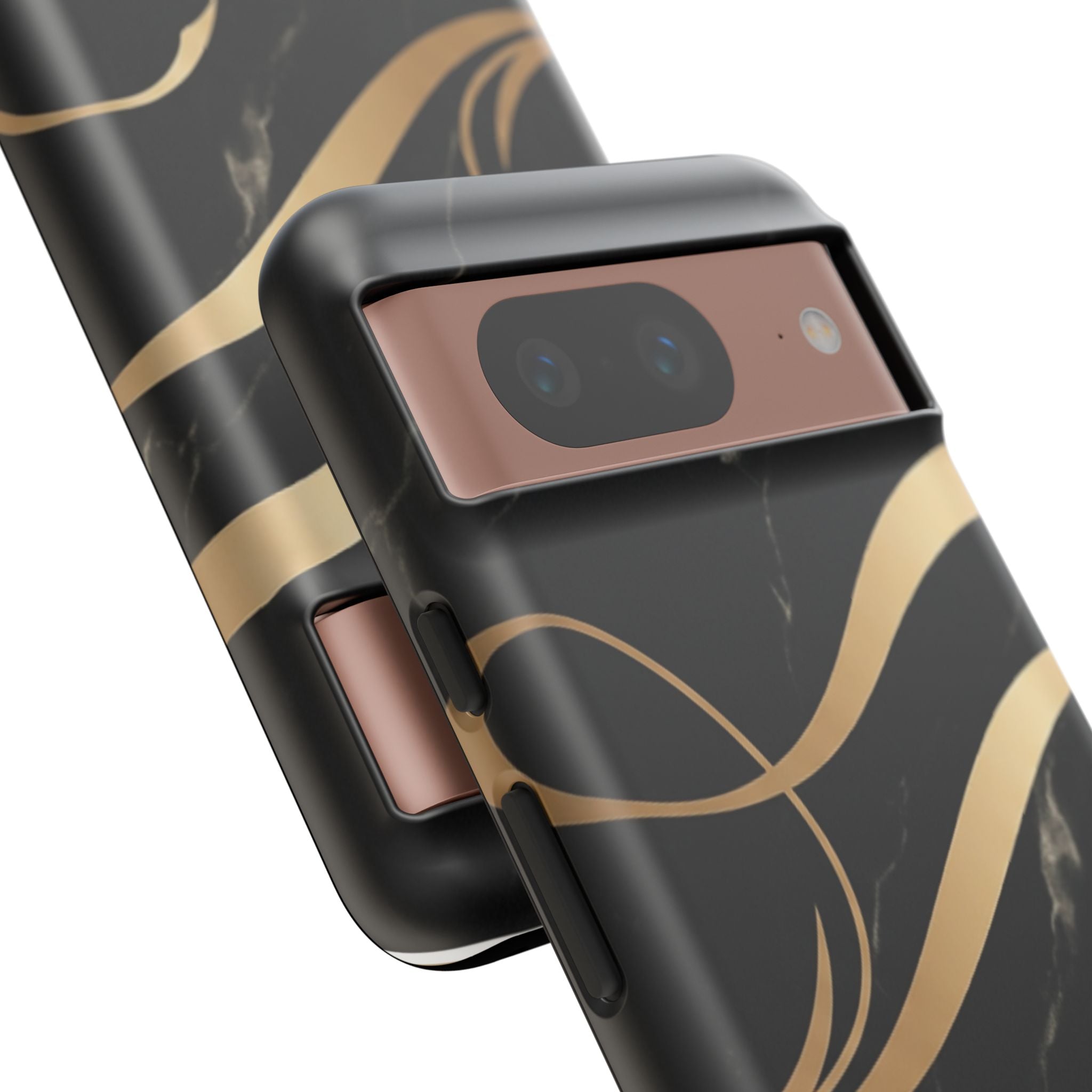 Black Marble Phone Case with Gold Swirl — Elegant Protective Tough Case