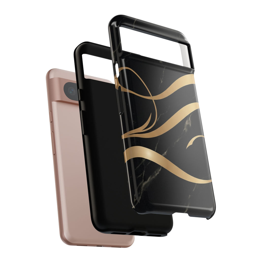 Black Marble Phone Case with Gold Swirl — Elegant Protective Tough Case