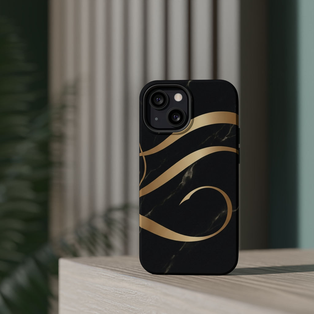 Magnetic Impact-Resistant Phone Case — Black Marble with Gold Swirl