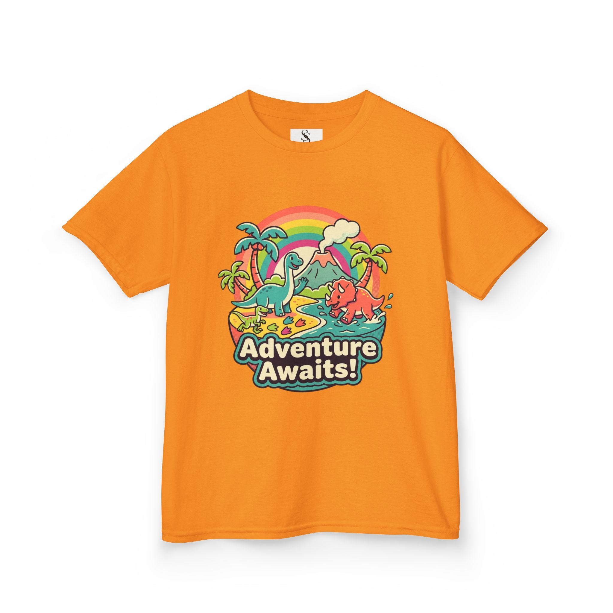 Kids Tee — "Adventure Awaits!" Dino Beach Graphic