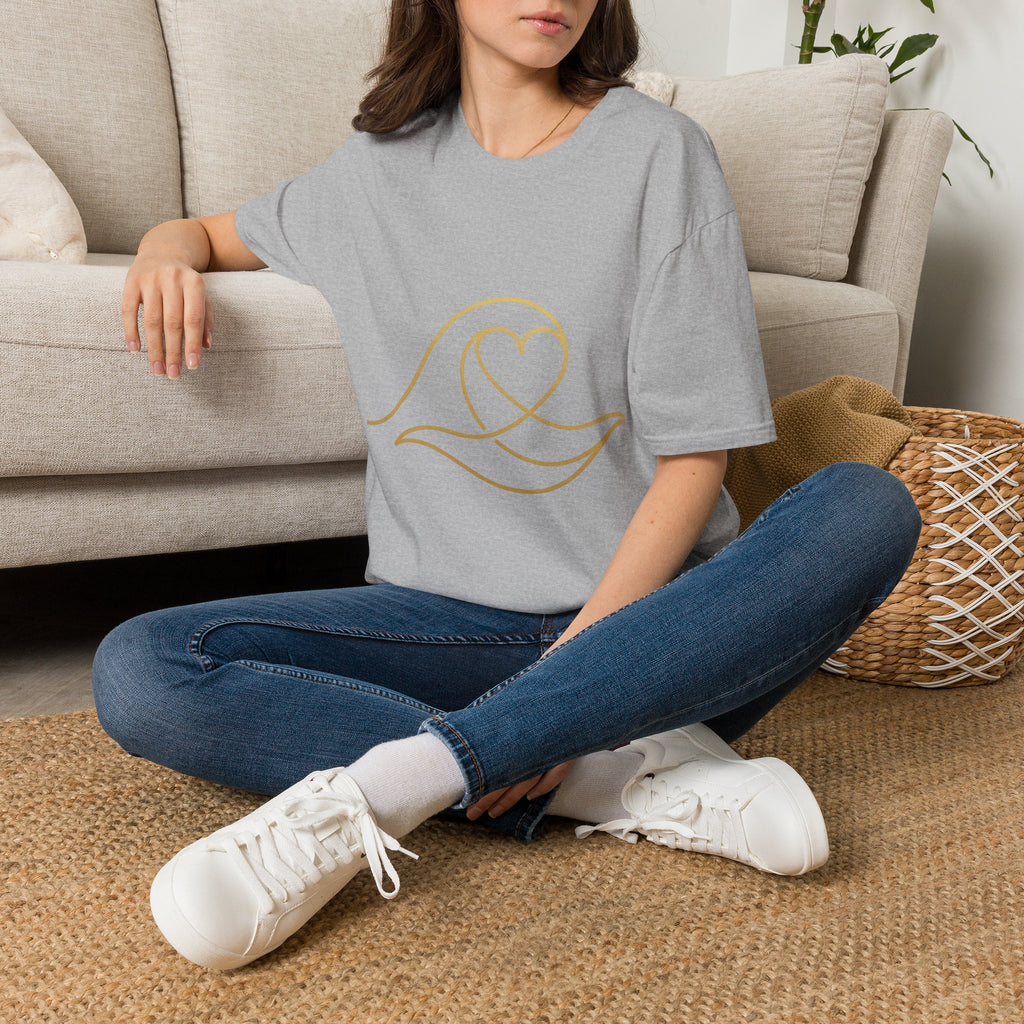 T-Shirt — Minimal Gold Wave Heart Graphic Tee | Beachy, Romantic Casual Top