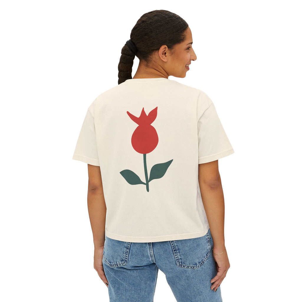 Be Mine Heart Script Boxy Tee — Valentine Rose Graphic Top