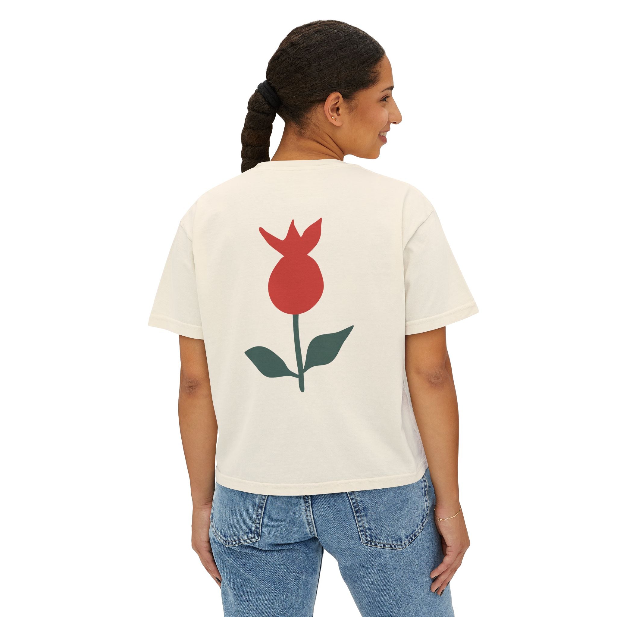 Be Mine Heart Script Boxy Tee — Valentine Rose Graphic Top