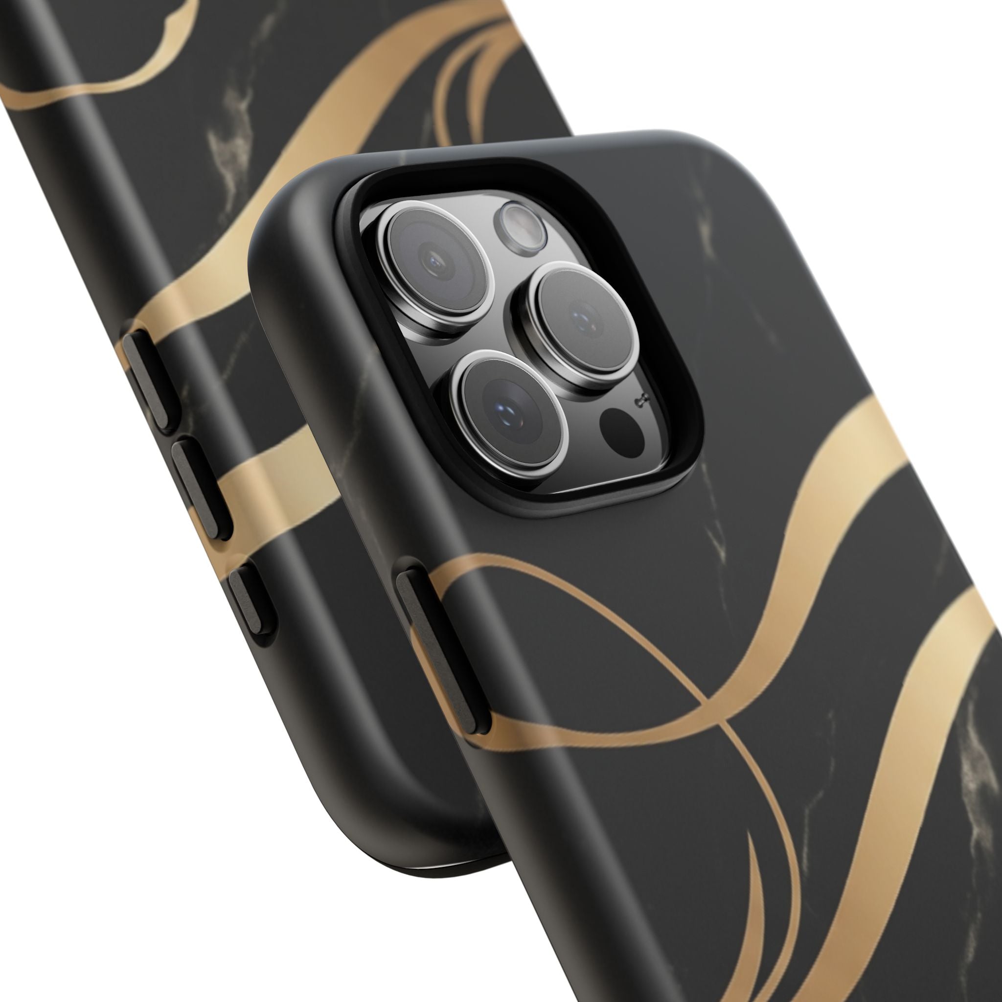 Black Marble Phone Case with Gold Swirl — Elegant Protective Tough Case