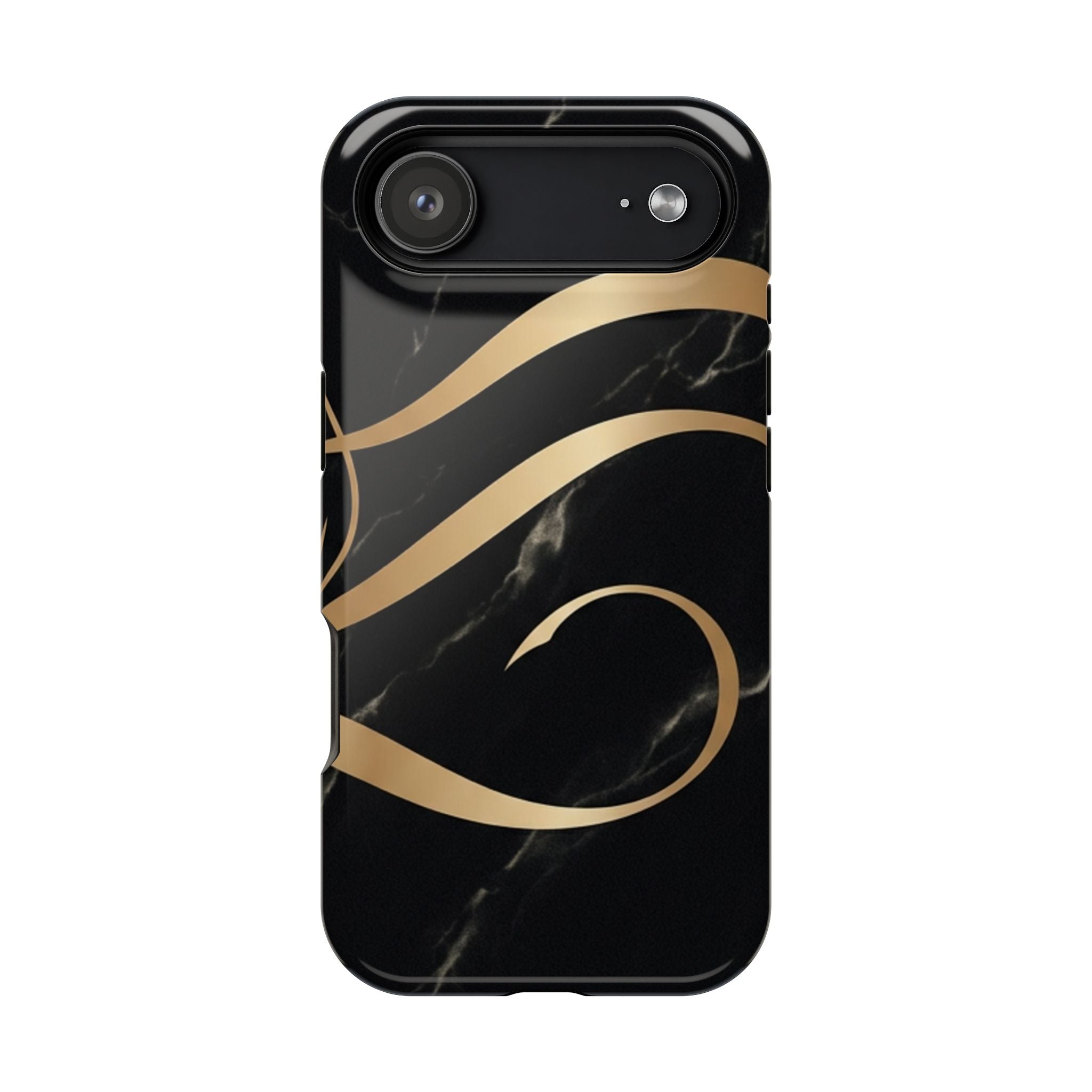 Magnetic Impact-Resistant Phone Case — Black Marble with Gold Swirl