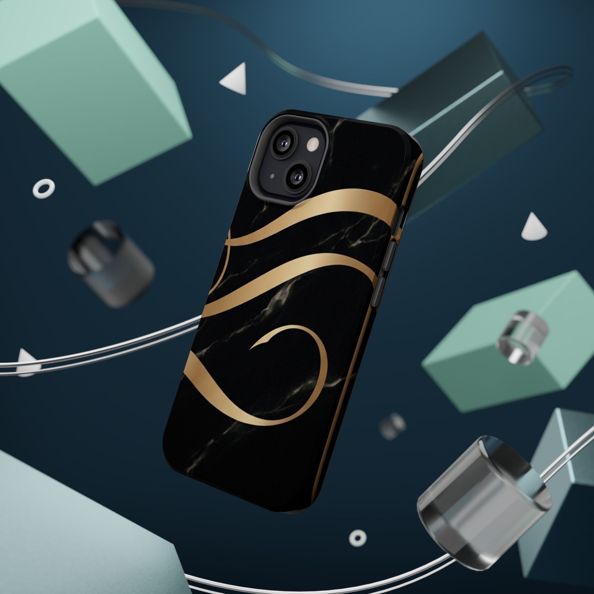 Magnetic Impact-Resistant Phone Case — Black Marble with Gold Swirl