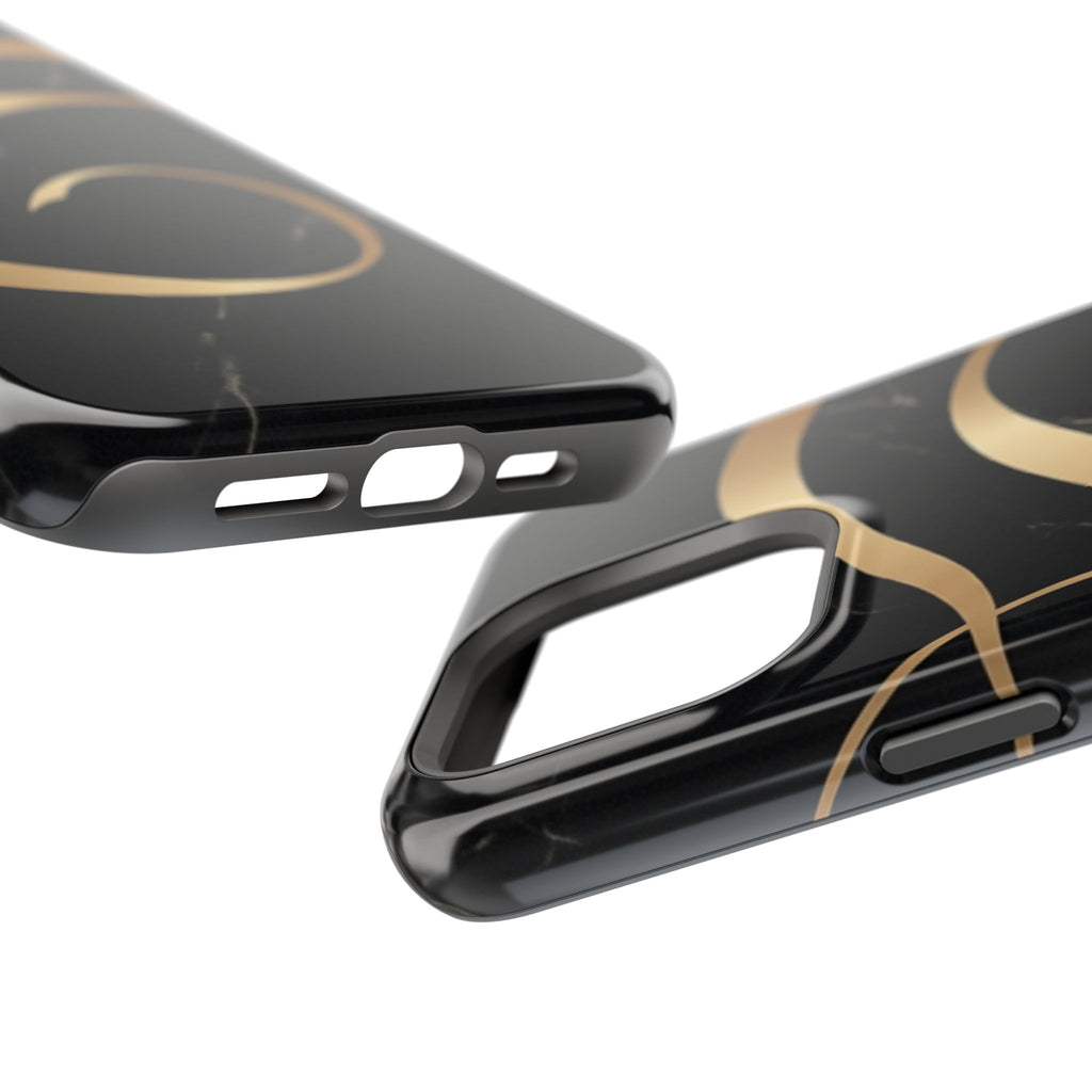 Magnetic Impact-Resistant Phone Case — Black Marble with Gold Swirl