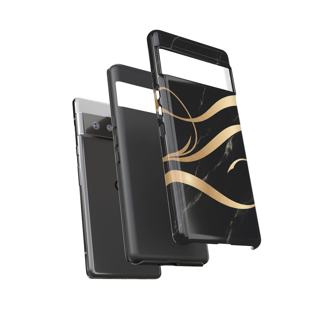 Black Marble Phone Case with Gold Swirl — Elegant Protective Tough Case
