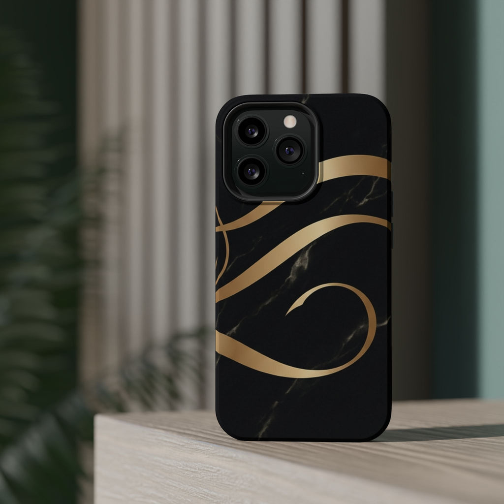 Magnetic Impact-Resistant Phone Case — Black Marble with Gold Swirl