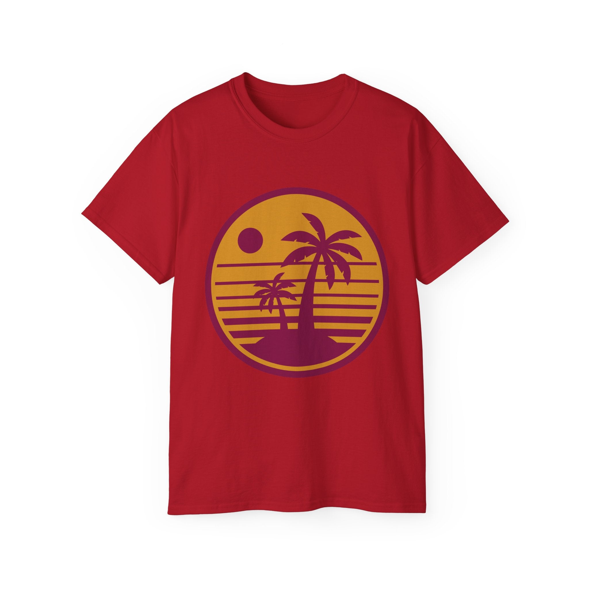 T-Shirt — Retro Palm Sunset Surf Tee ("Salt Air, Soft Hearts")