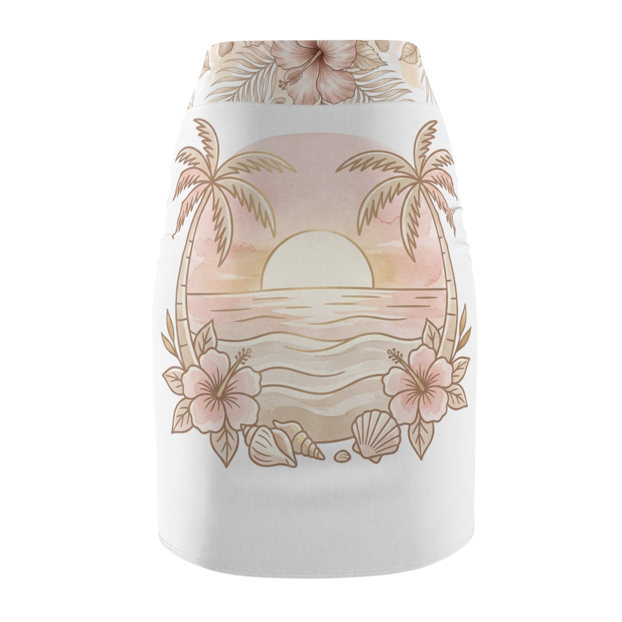 Tropical Floral Pencil Skirt — Sunset Beach Hibiscus Print