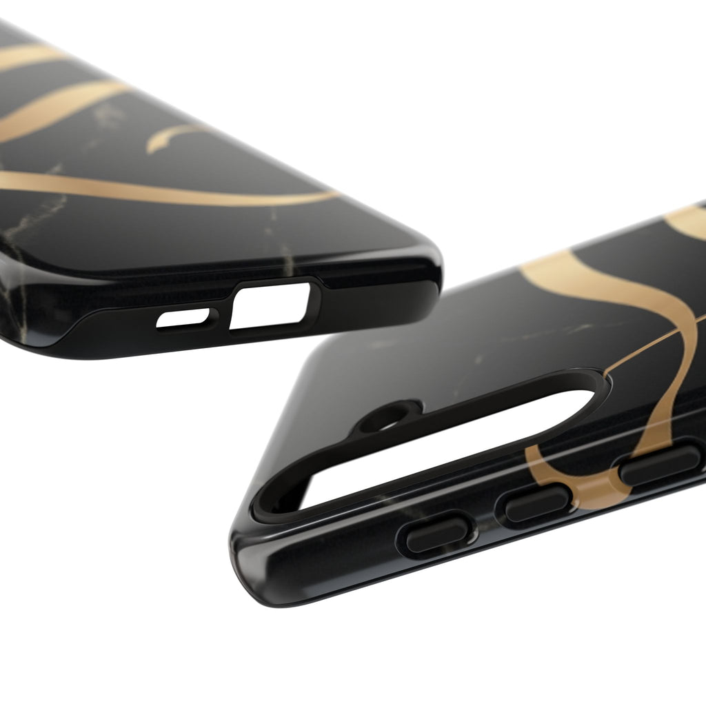 Black Marble Phone Case with Gold Swirl — Elegant Protective Tough Case
