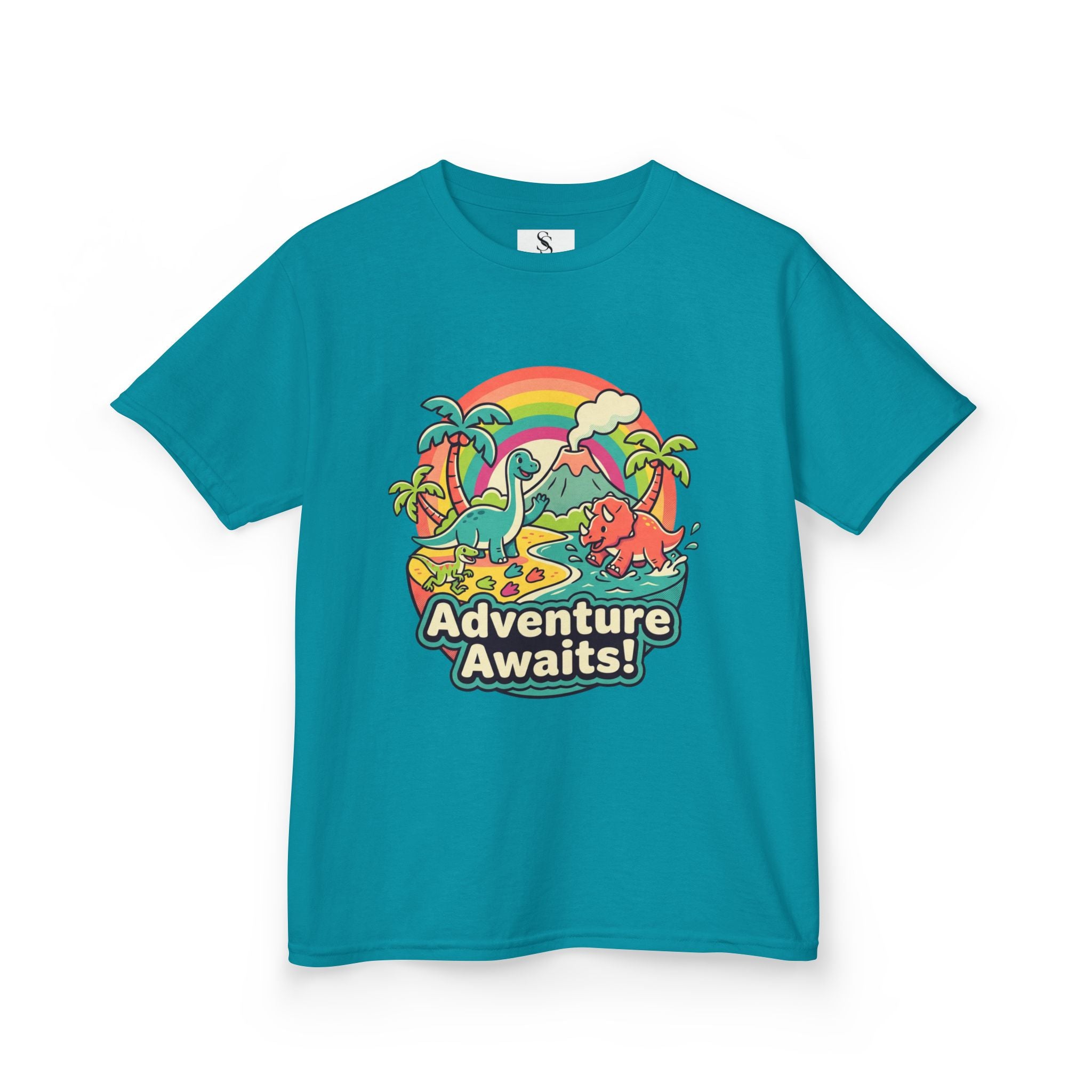 Kids Tee — "Adventure Awaits!" Dino Beach Graphic