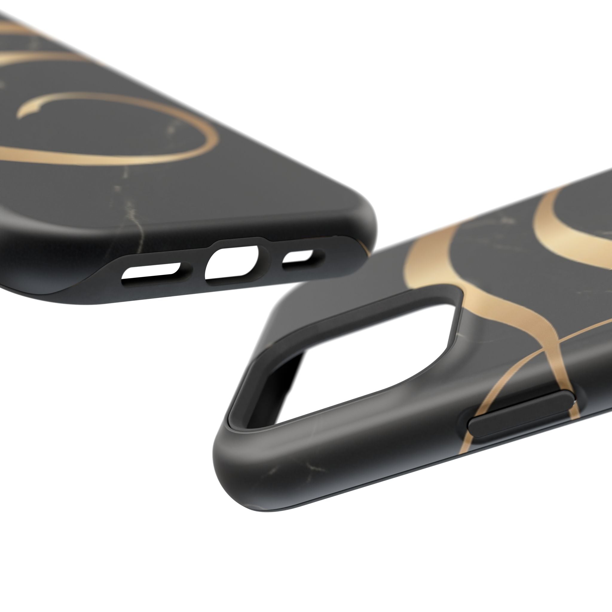 Magnetic Impact-Resistant Phone Case — Black Marble with Gold Swirl
