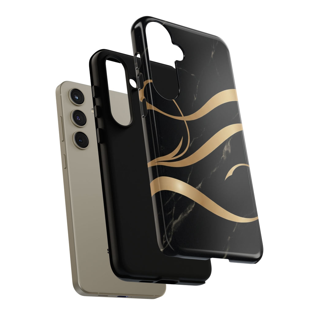 Black Marble Phone Case with Gold Swirl — Elegant Protective Tough Case
