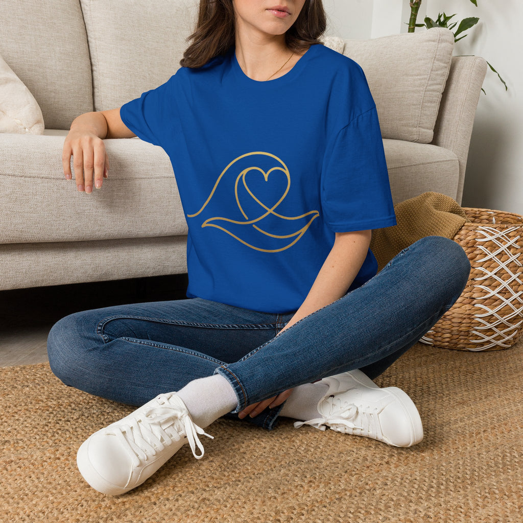 T-Shirt — Minimal Gold Wave Heart Graphic Tee | Beachy, Romantic Casual Top