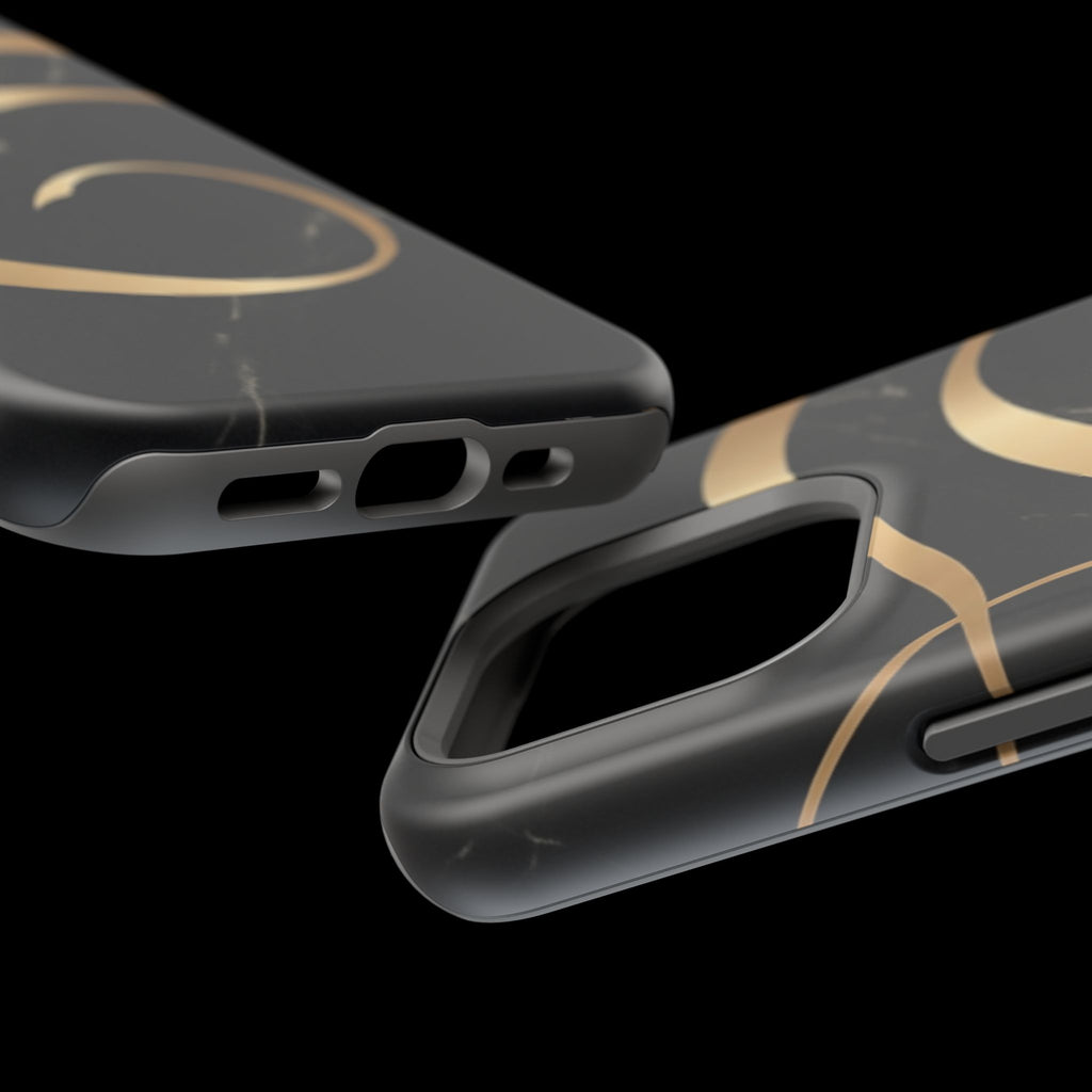 Magnetic Impact-Resistant Phone Case — Black Marble with Gold Swirl