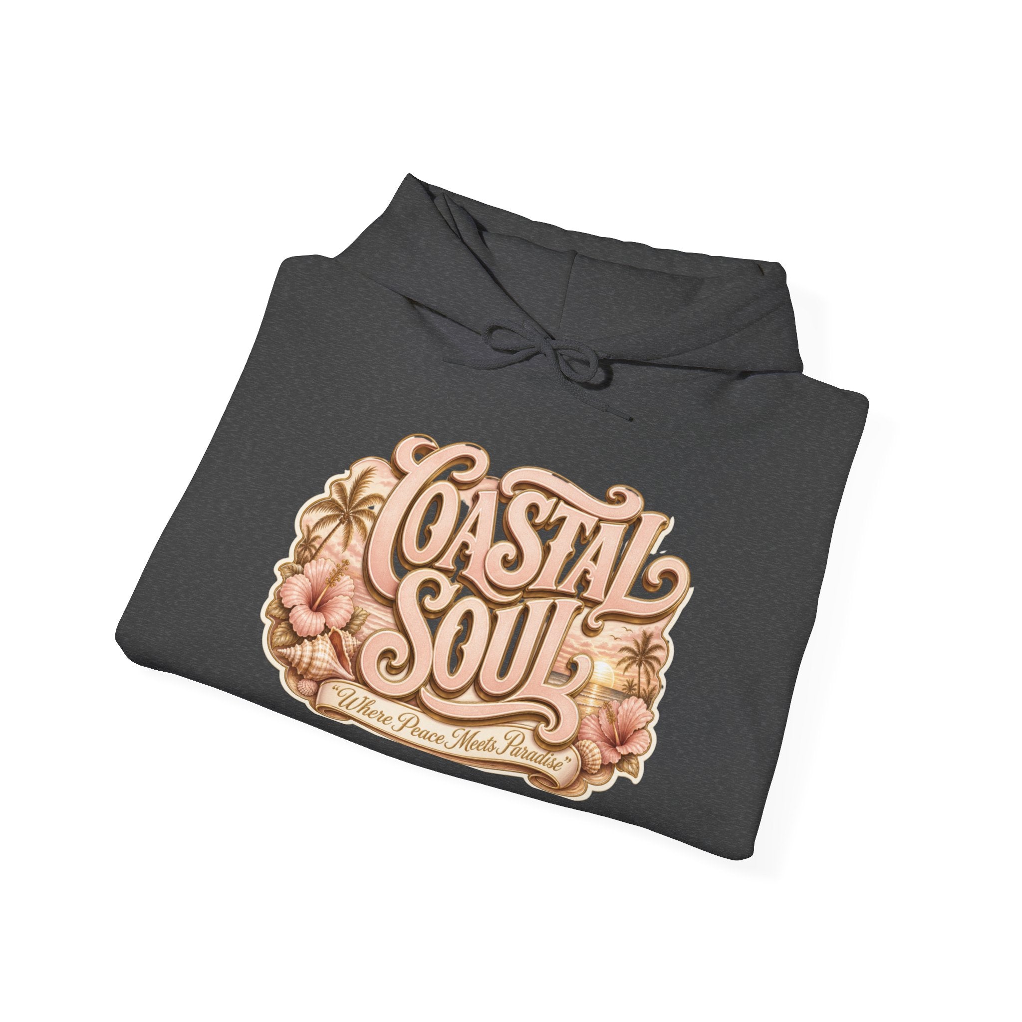Coastal Soul Hoodie — 'Sun Kissed & Blessed' Tropical Palm Graphic Hooded Sweatshirt