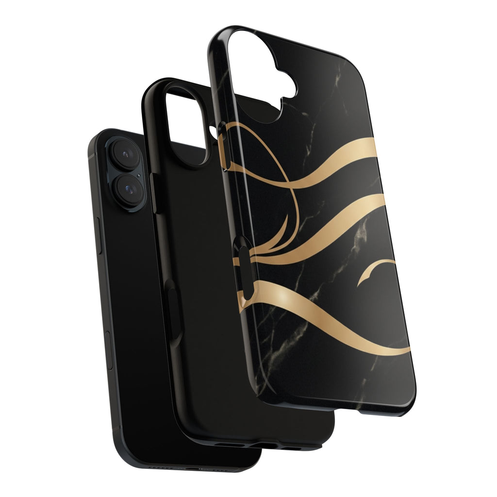 Black Marble Phone Case with Gold Swirl — Elegant Protective Tough Case