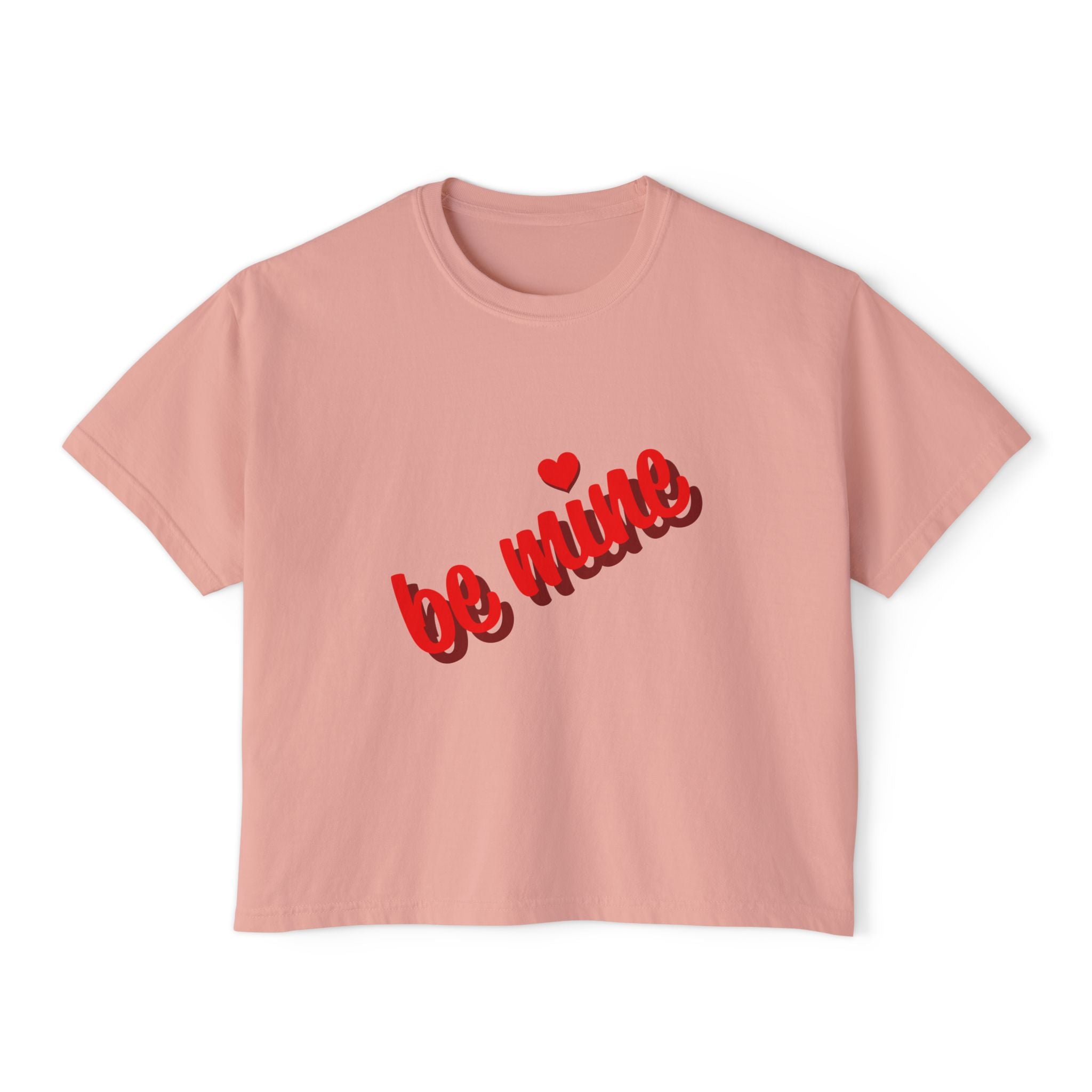 Be Mine Heart Script Boxy Tee — Valentine Rose Graphic Top