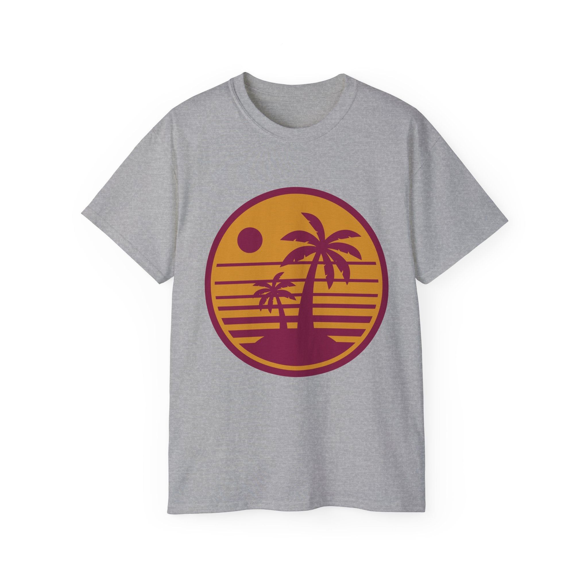 T-Shirt — Retro Palm Sunset Surf Tee ("Salt Air, Soft Hearts")