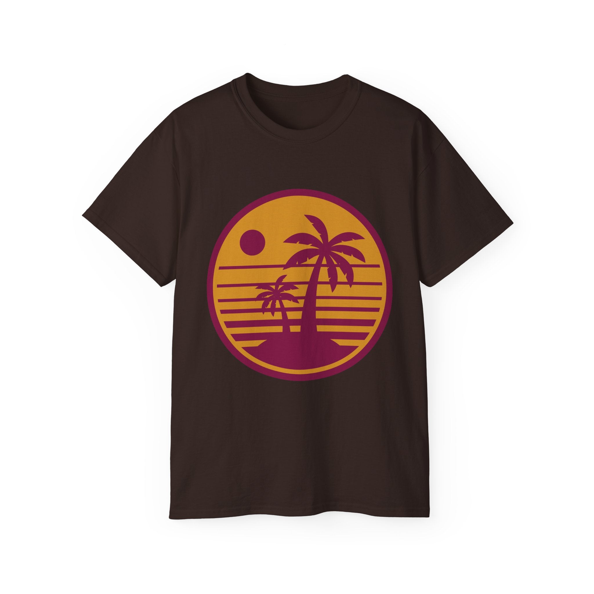 T-Shirt — Retro Palm Sunset Surf Tee ("Salt Air, Soft Hearts")