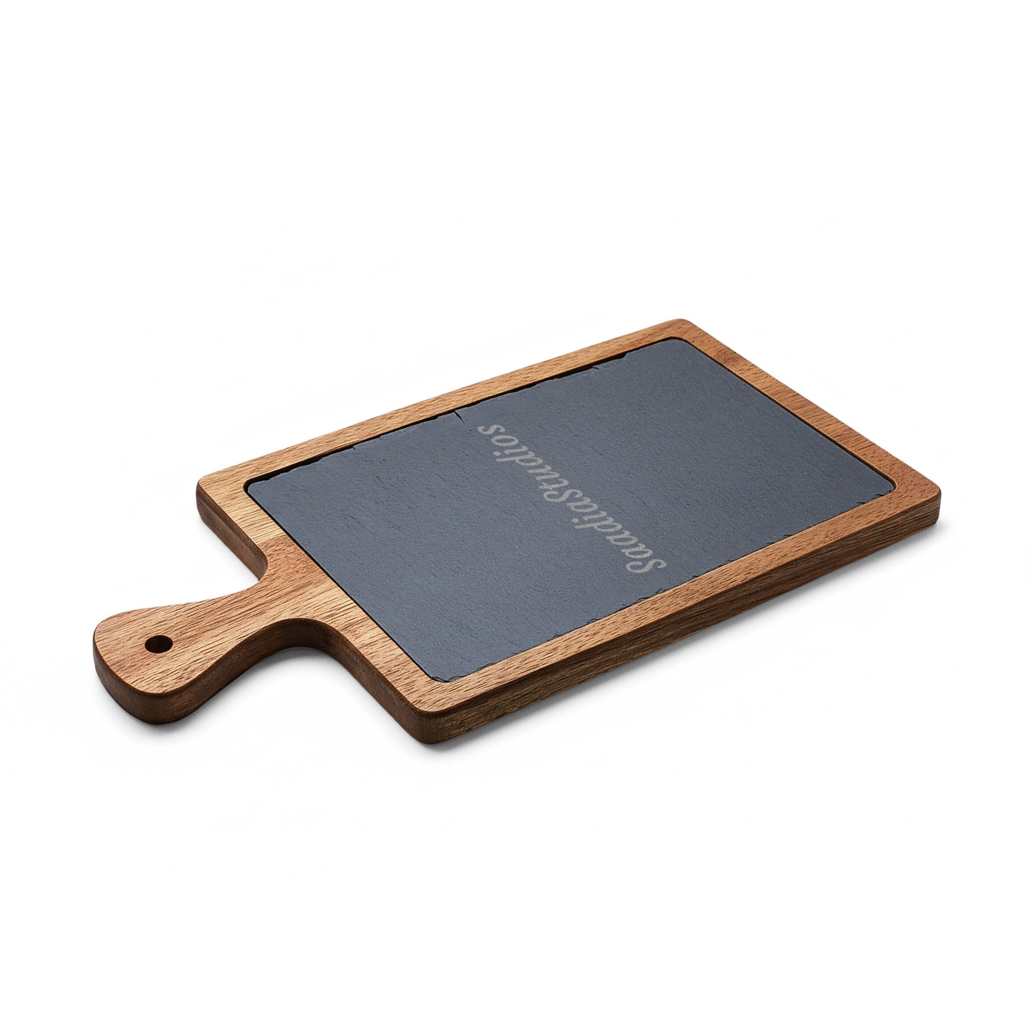 Engraved Acacia Charcuterie Board with Slate Insert & Cheese Knives