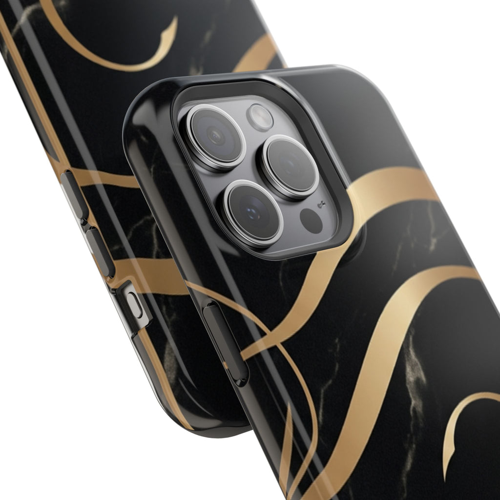 Magnetic Impact-Resistant Phone Case — Black Marble with Gold Swirl