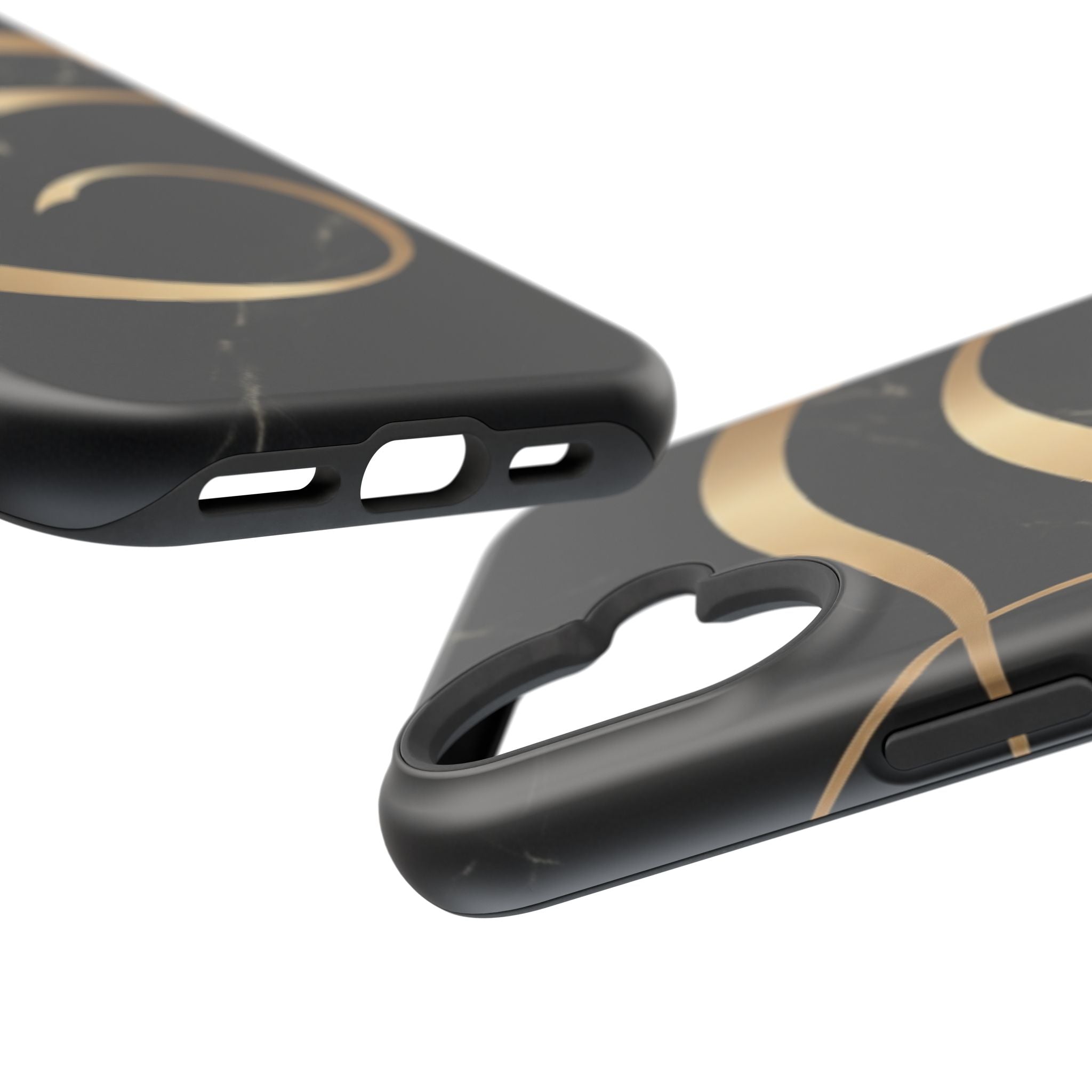 Magnetic Impact-Resistant Phone Case — Black Marble with Gold Swirl