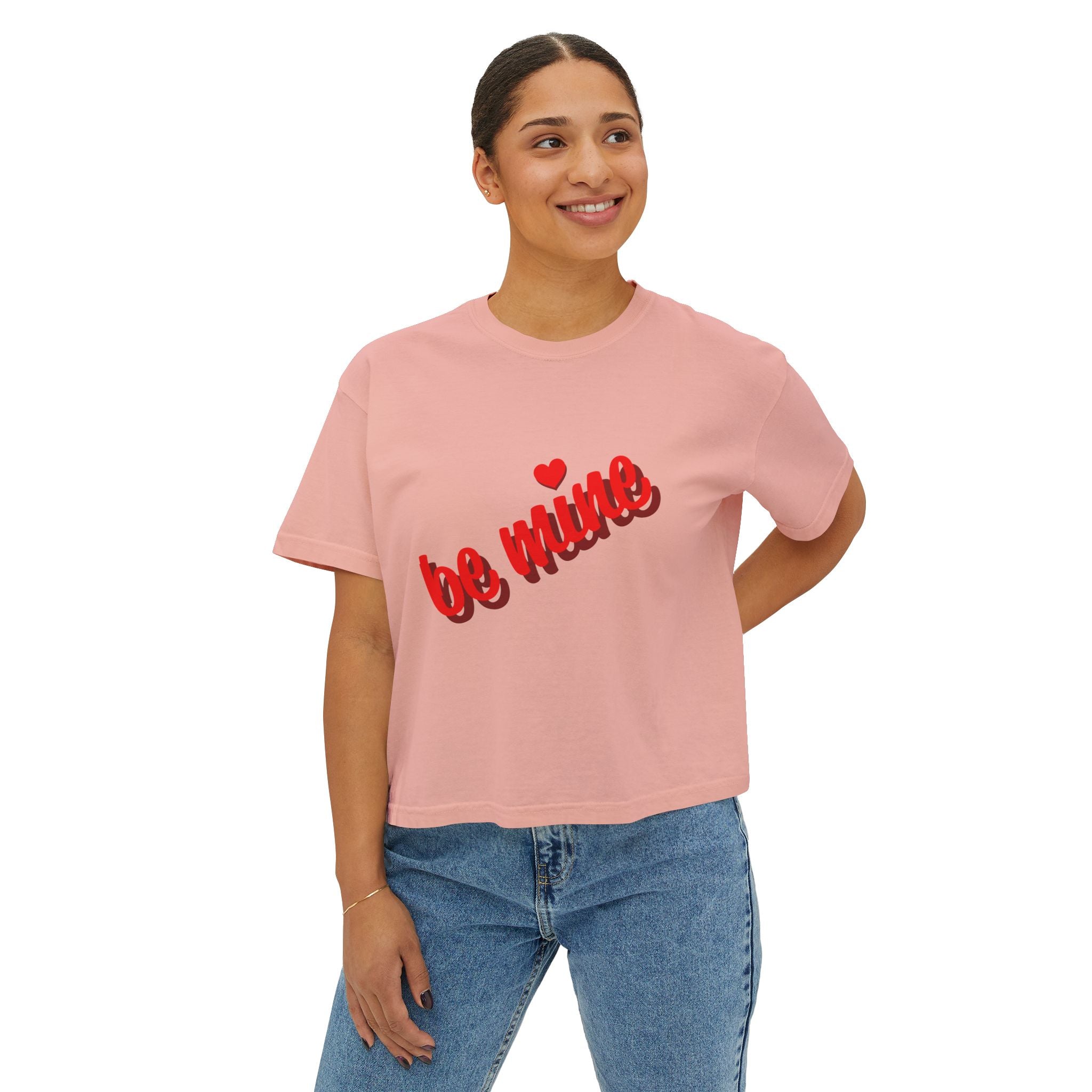 Be Mine Heart Script Boxy Tee — Valentine Rose Graphic Top