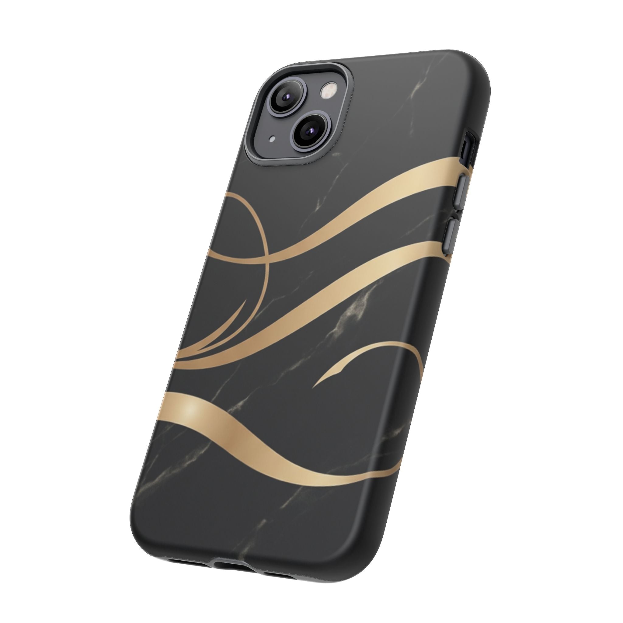 Black Marble Phone Case with Gold Swirl — Elegant Protective Tough Case