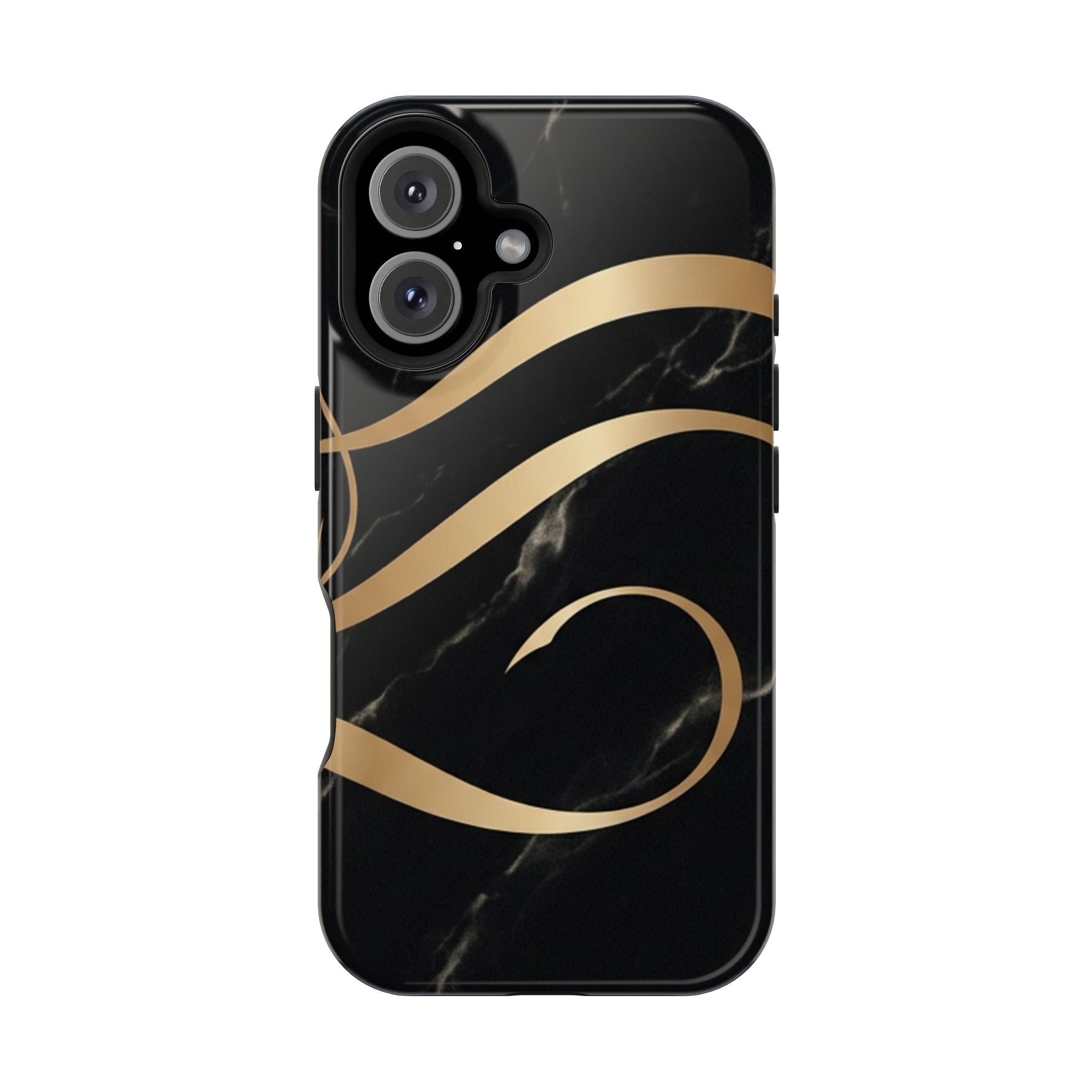 Magnetic Impact-Resistant Phone Case — Black Marble with Gold Swirl