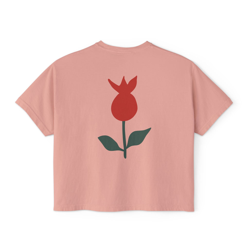 Be Mine Heart Script Boxy Tee — Valentine Rose Graphic Top