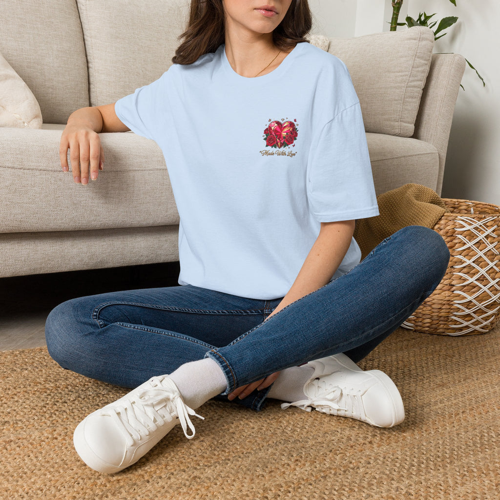 Heart Floral Graphic T-Shirt — "Made With Love" Chest Print
