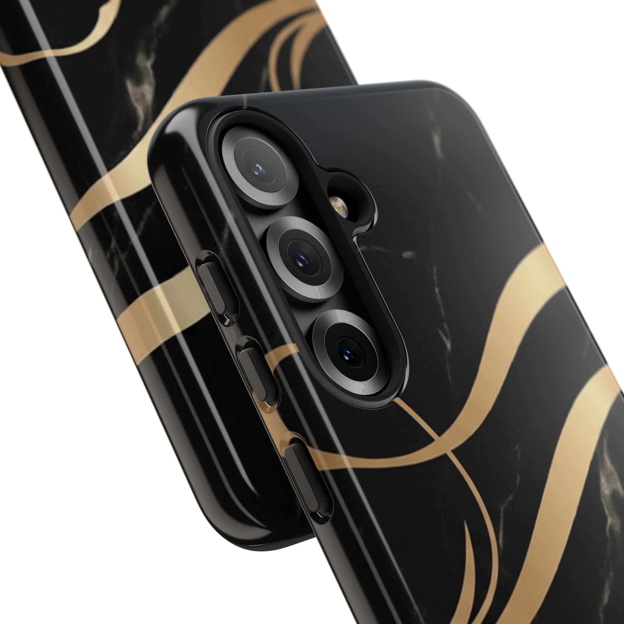 Black Marble Phone Case with Gold Swirl — Elegant Protective Tough Case