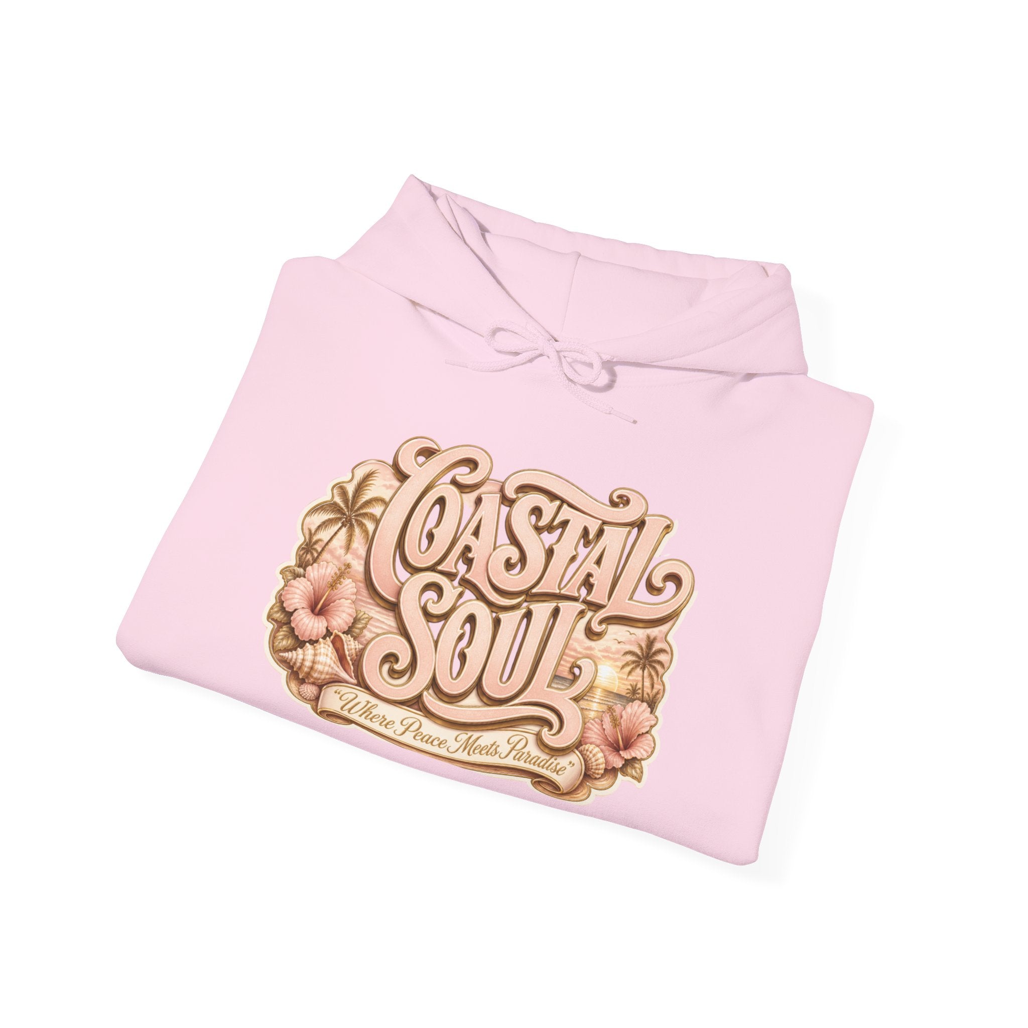 Coastal Soul Hoodie — 'Sun Kissed & Blessed' Tropical Palm Graphic Hooded Sweatshirt