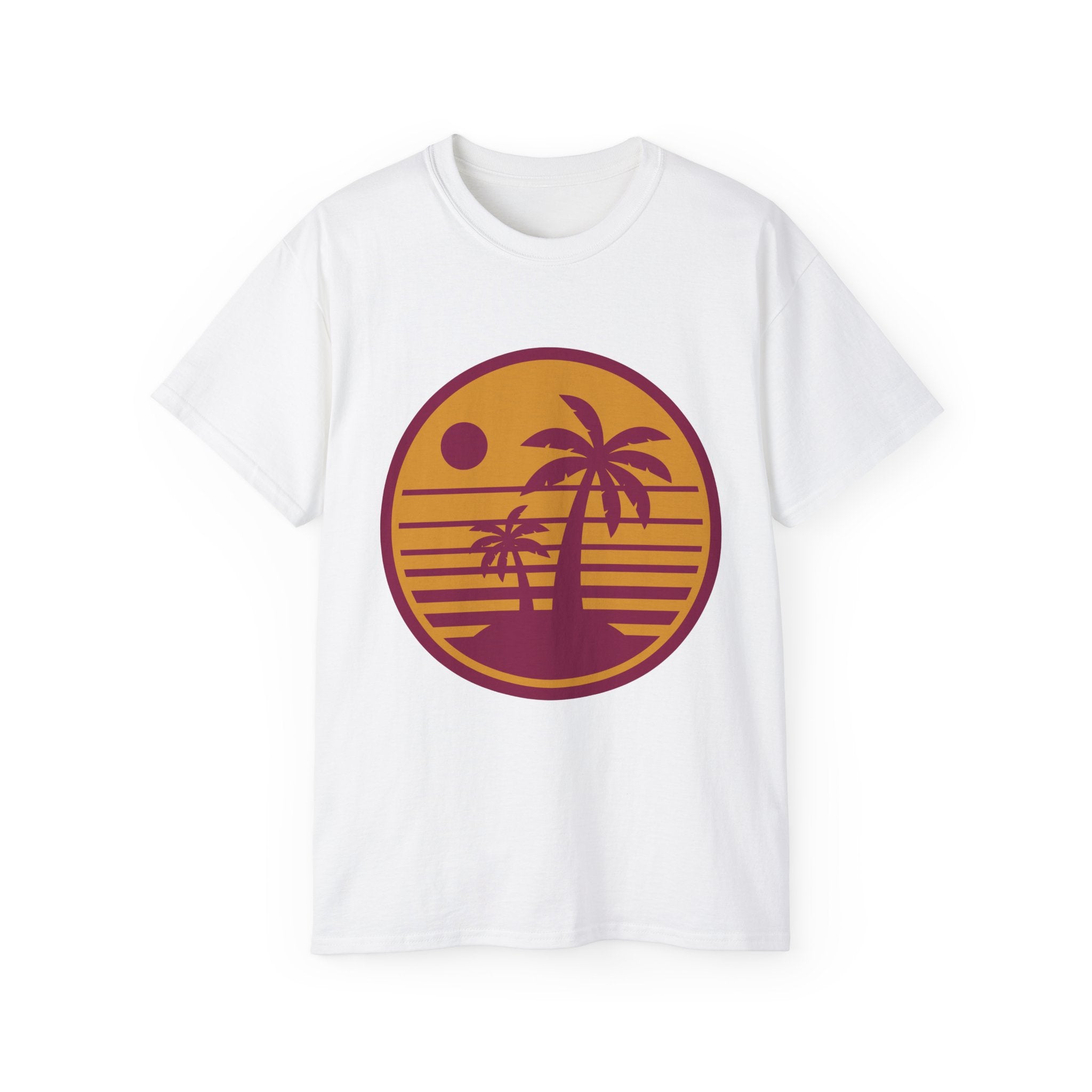 T-Shirt — Retro Palm Sunset Surf Tee ("Salt Air, Soft Hearts")