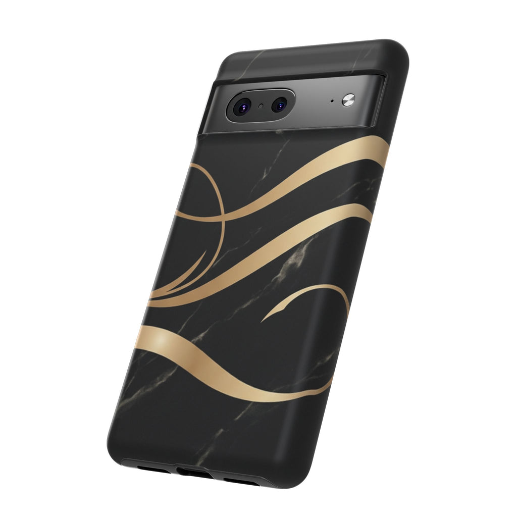 Black Marble Phone Case with Gold Swirl — Elegant Protective Tough Case