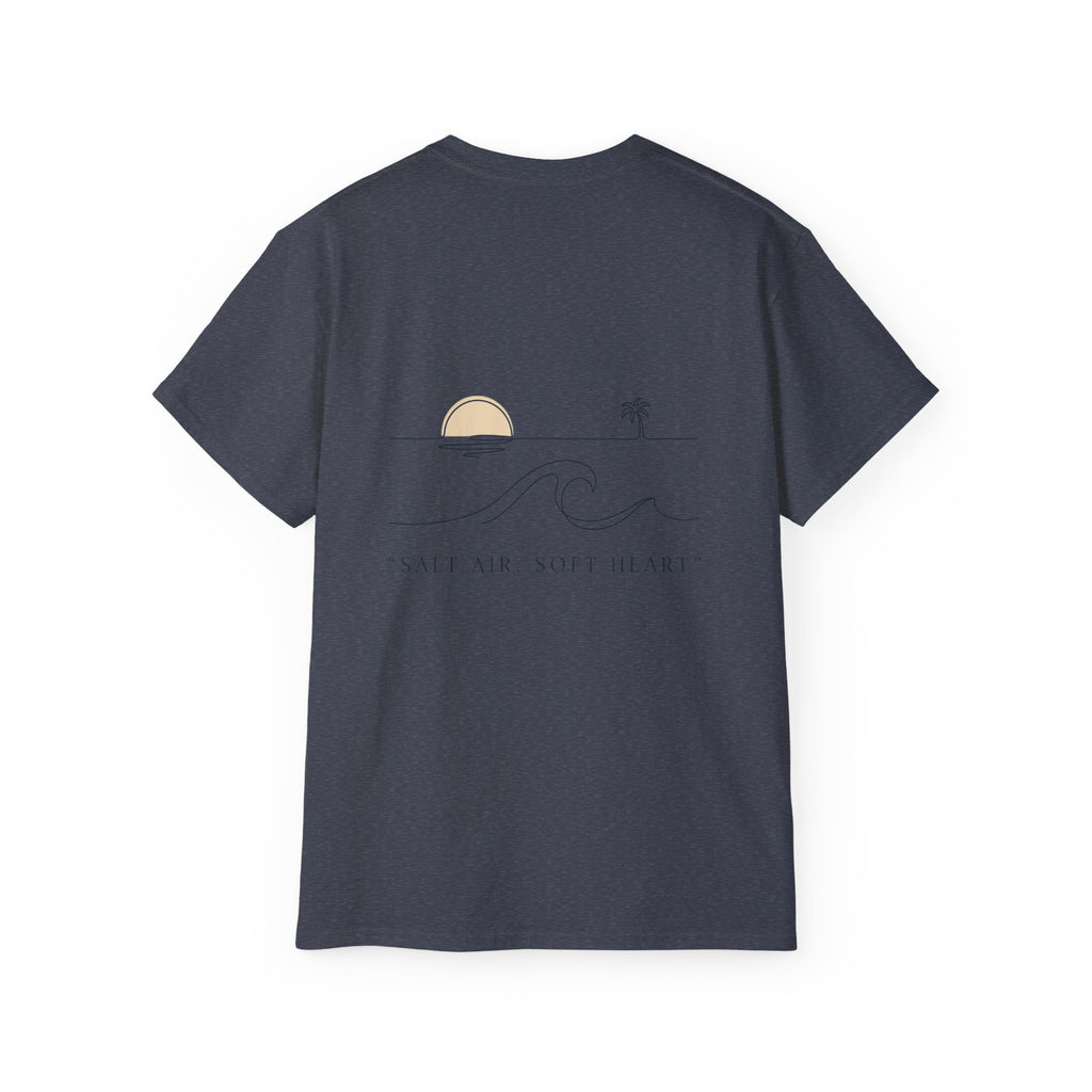 T-Shirt — Retro Palm Sunset Surf Tee ("Salt Air, Soft Hearts")