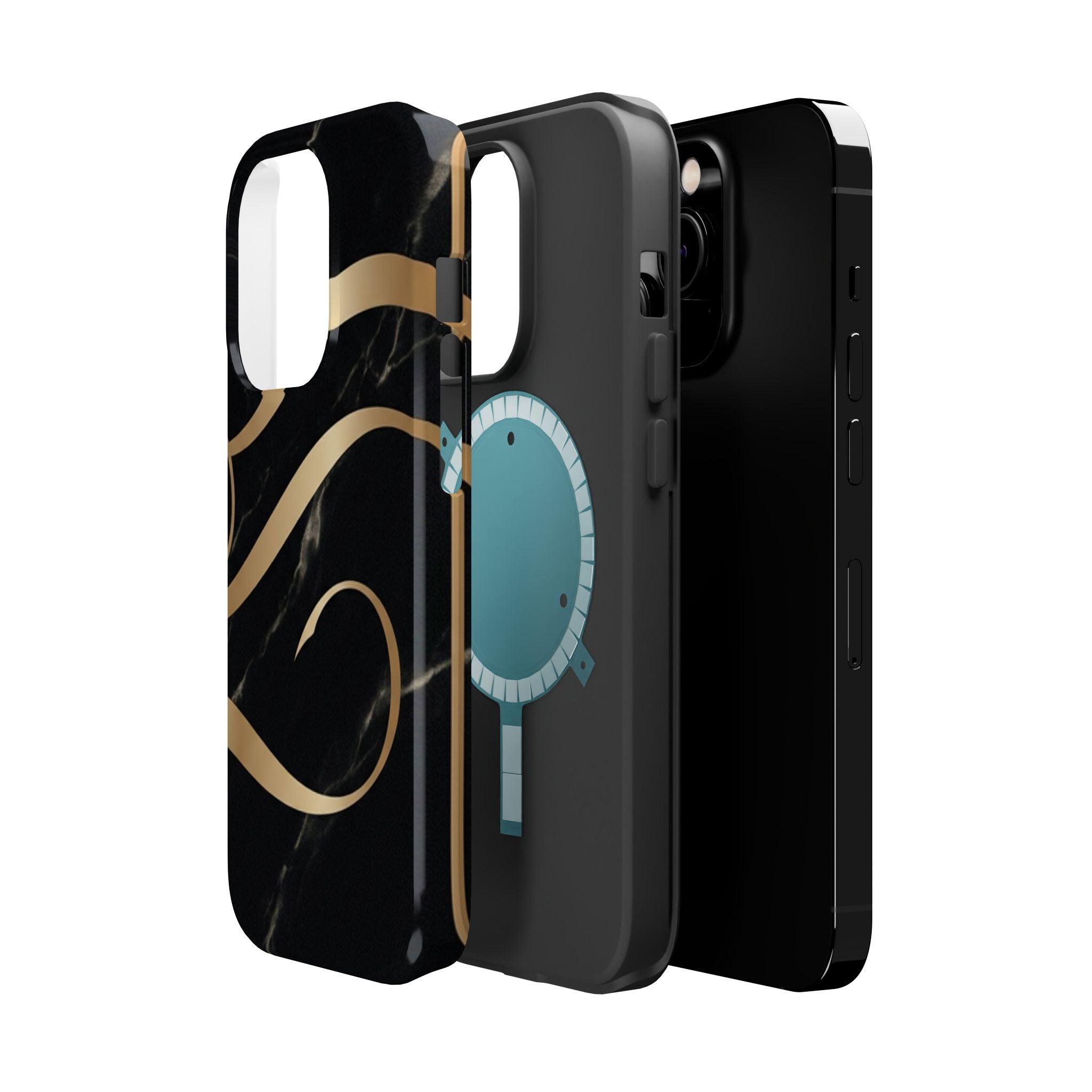 Magnetic Impact-Resistant Phone Case — Black Marble with Gold Swirl