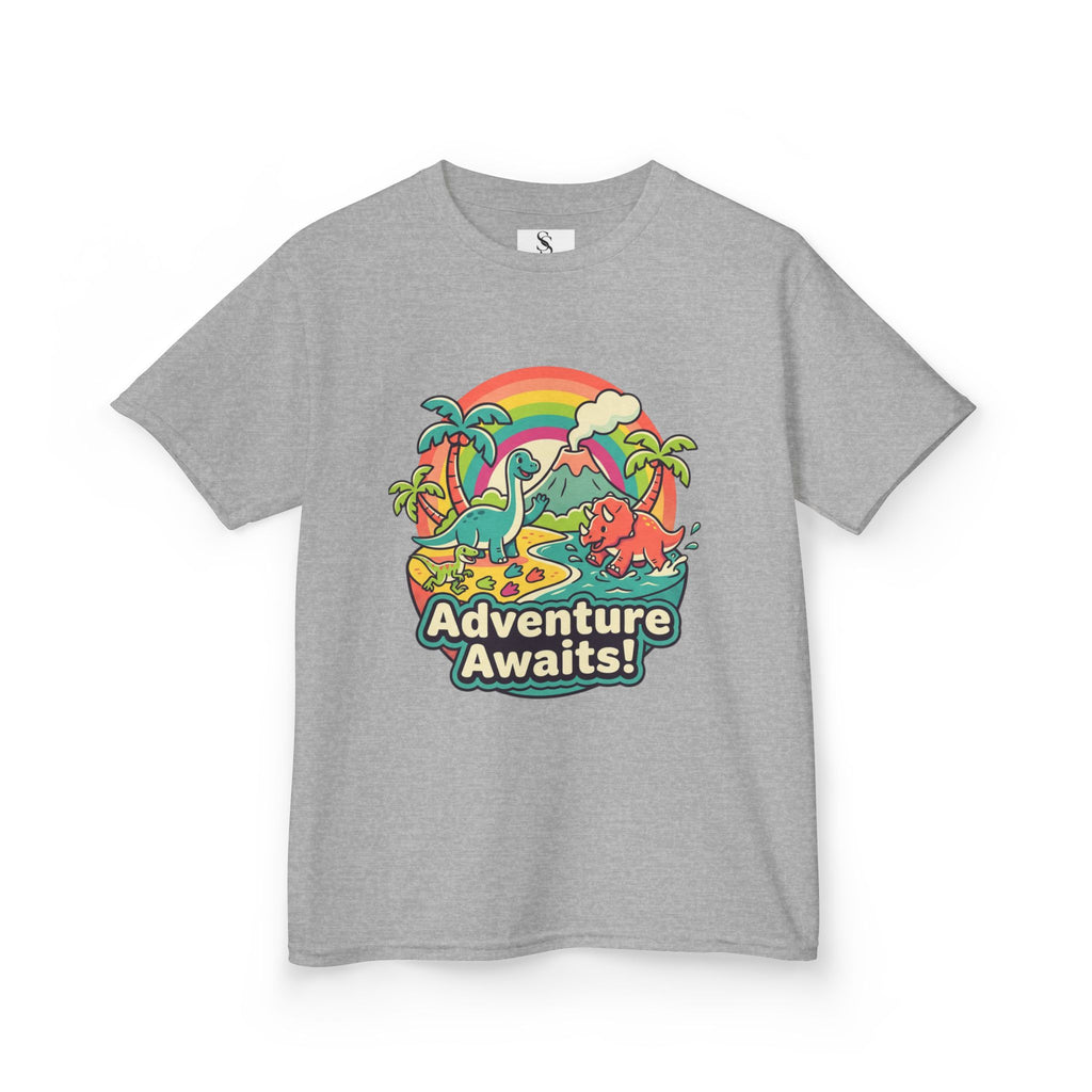 Kids Tee — "Adventure Awaits!" Dino Beach Graphic