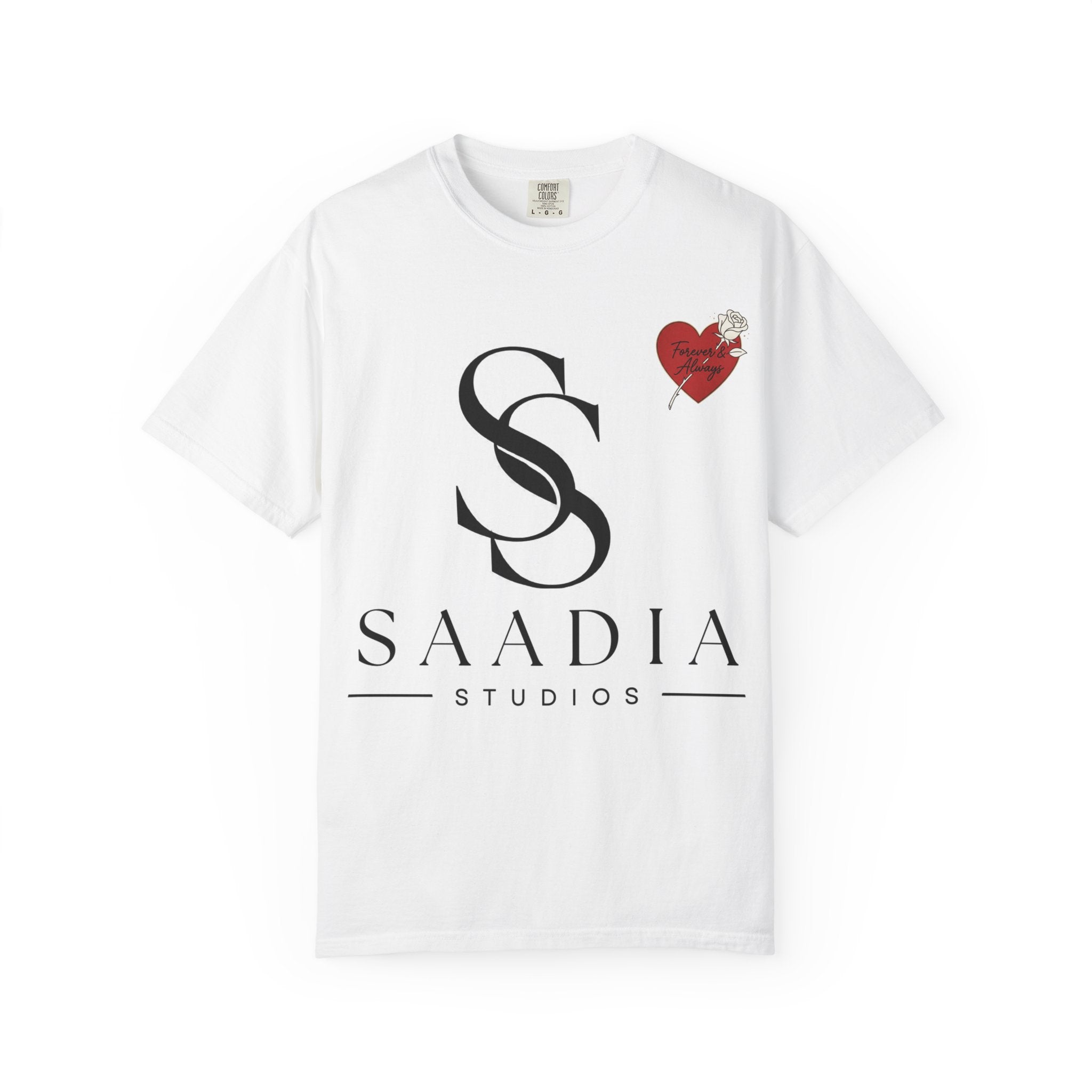 Saadia Studios Logo T-Shirt — SS Monogram Tee with Heart Accent
