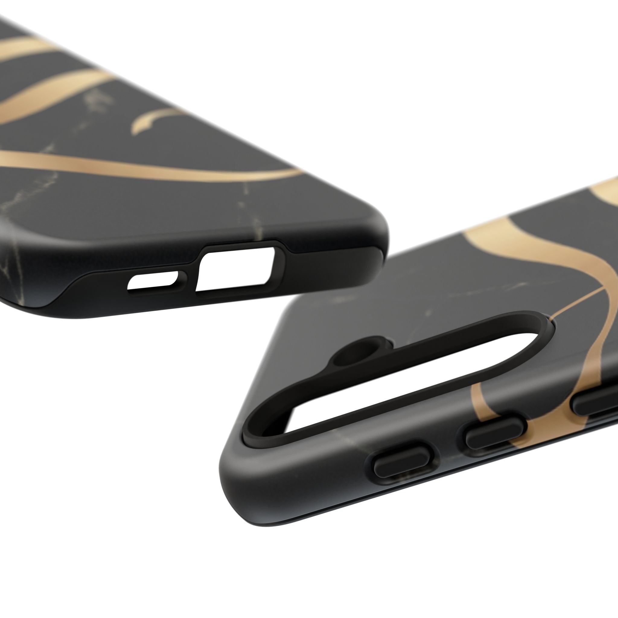 Black Marble Phone Case with Gold Swirl — Elegant Protective Tough Case