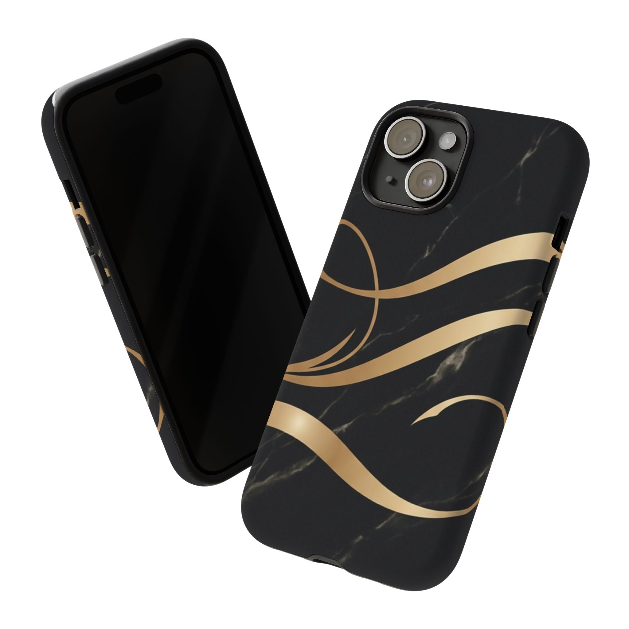 Black Marble Phone Case with Gold Swirl — Elegant Protective Tough Case