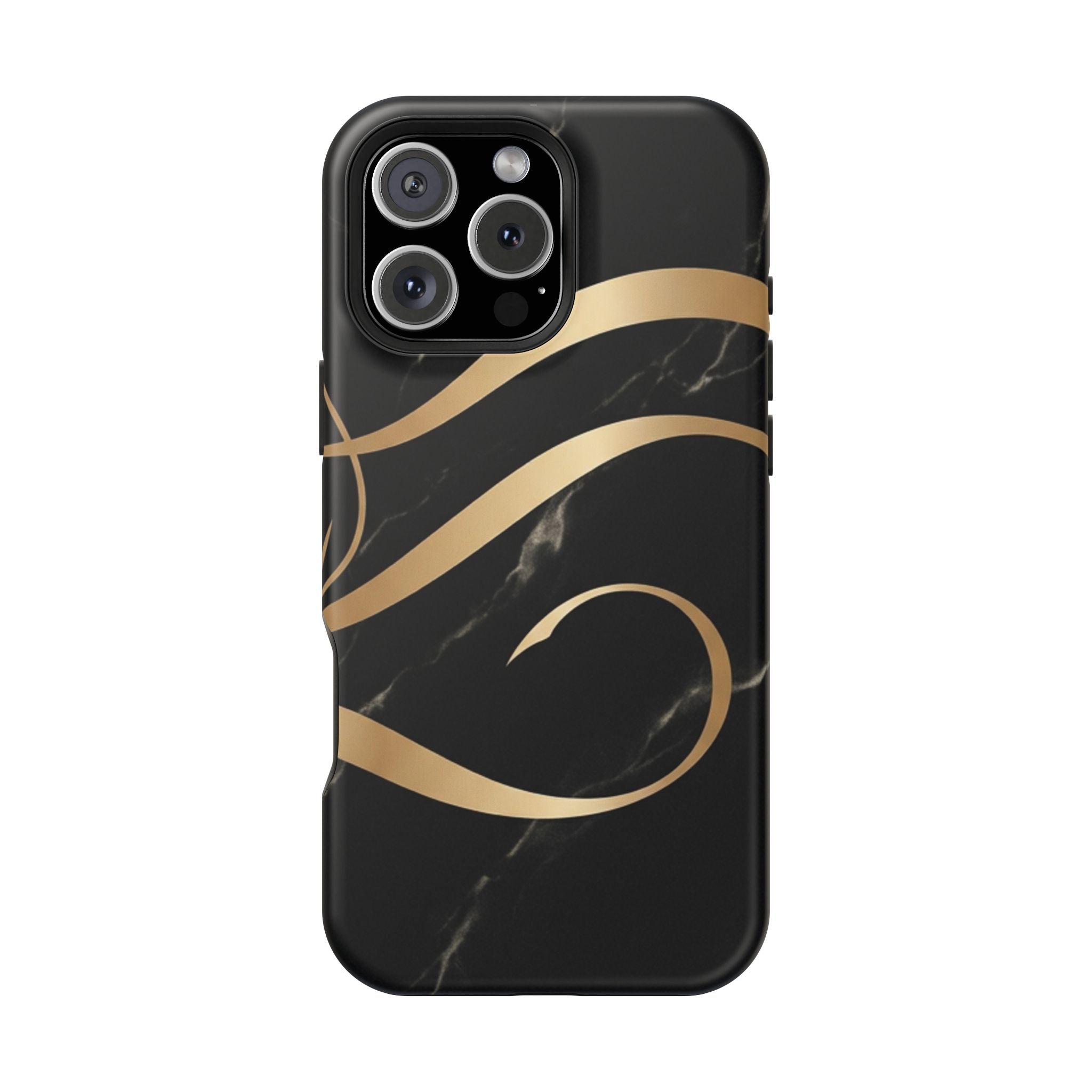 Magnetic Impact-Resistant Phone Case — Black Marble with Gold Swirl