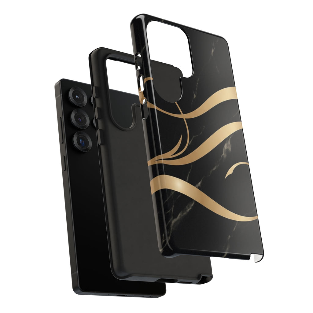 Black Marble Phone Case with Gold Swirl — Elegant Protective Tough Case